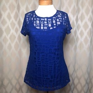 INC Short Sleeve Blue Mesh Too w/Cami Medium NWT